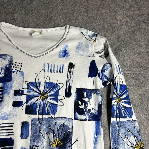 Jess & Jane Top Womens Medium Lily Abstract Floral Print 3/4 Sleeve Cotton - Picture 2 of 8